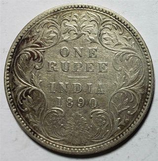 India,  Rupee,  1890b,  Incuse B,  Fine - Very Fine,  Cleaned, .  3438 Ounce Silver