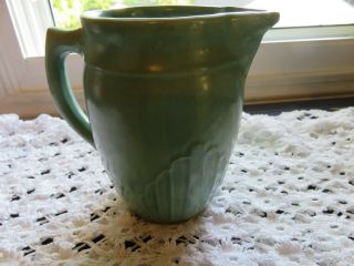 Vintage American Arts Crafts Pottery Pitcher Matte Green Glaze Unmarked