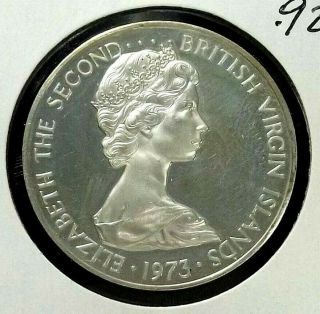 1973 British Virgin Island One Dollar Queen Elizabeth Ii Proof Coin 925 Silver