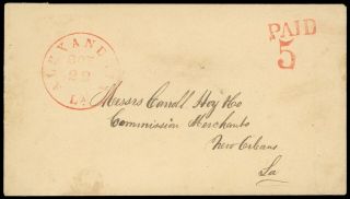 Csa " Alexandria La.  " Red Cds On C.  1861 Cover To Orleans La. ,  Type A $300