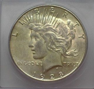 1928 - S Peace Silver Dollar Icg Au58 Lists For $125