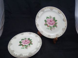 Set Of 4 Paden City Pottery American Rose Dinner Plates 9 1/4 "