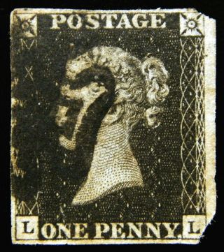 Great Britain Stamp 1840 1d Penny Black Ll Scott 1 Sg2 Black Maltese Cross