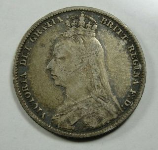 1892 Great Britain Sterling Silver Shilling Queen Victoria Hg - 2882