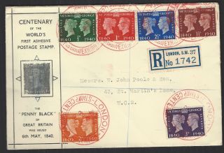 1940 Stamp Centenary Set On Registered Illustrated Fdc With Red Cross H/s