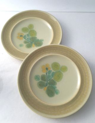 2 Franciscan Pebble Beach Green Yellow Flowers Bread And Butter Plates 6.  75in