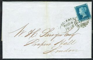 1856 2d Blue Sg35 Fl Belfast Spoon Cancel To London With Contents Cat.  £200.  00