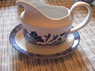 Royal Cuthbertson Blue Willow Gravy Boat With Underplate