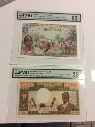 Exceptionnel 2x Central African Republic 5000 Francs And 10000 Francs Pmg