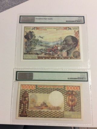 Exceptionnel 2x central african republic 5000 francs and 10000 francs pmg 2
