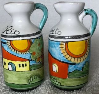 Nino Parrucca Small Oil & Vinegar Set Hand Crafted Painted Pottery Italy Signed