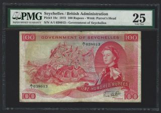 Seychelles 100 Rupees 1972,  P - 18c Very Scarce Middle Date,  Pmg 25 Vf,  Qeii Note
