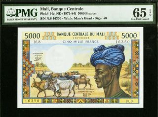 Mali 5000 Francs Nd (1972 - 1984) Pick - 14e Gem Unc Pmg 65 Epq
