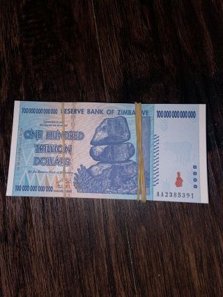100x 100 Trillion Dollar Banknote From Zimbabwe 2008.