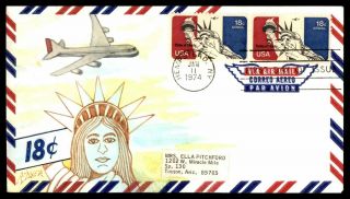 Mayfairstamps 1974 Us Fdc Dyer Hand Painted Statue Of Liberty Airmail Pair First