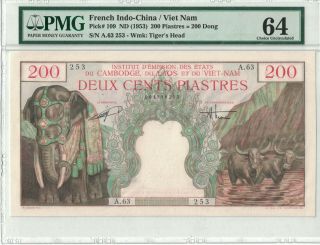 French Indochina 200 Piastres 1953 Pick 109 Pmg - 64 Choice Unc.  (1623)