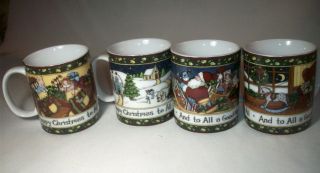 Portmeirion Studio: A Christmas Story: 4 Porcelain Mugs: Susan Winget: Exc: Nr