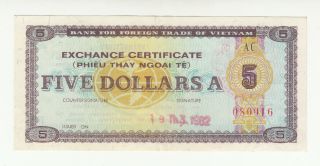 Vietnam Foreign Exchange Certificate 5 Dollars Circ.  (2 Folds In Center) Pfx9a