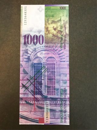 Switzerland 1000 (1,  000) Francs 2012 P - 74 UNC Swiss National Bank Pristine 2