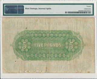 Standard Bank of S.  Africa Ltd.  South Africa 5 Pounds 1913 Rare PMG 20NET 2