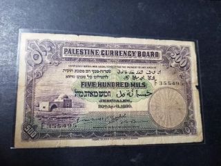 Palestine Currency Board British Mandate Rule 500 Mils 1939 P6c A F