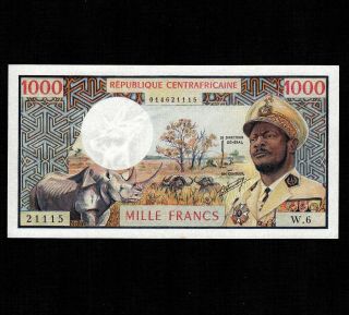 Central African Republic 1000 Francs 1974 P - 2 Unc,  Little Stain Down Border