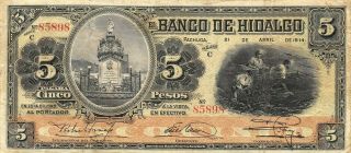 México / Hidalgo 5 Pesos 21.  4.  1914 Series C Circulated Banknote Anglb