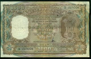 India Delhi 1000 Rupees (1949 - 1957) Reserve Bank Of India Sign 72 Pick 46a
