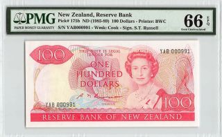 Zealand Nd (1985 - 89) P - 175b Pmg Gem Unc 66 Epq 100 Dollars Low S/n 991