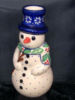 Polish Pottery Snowman Candlestick Holder from Zaklady Ceramiczne Boleslawiec 2