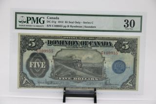 1912 Dominion Of Canada 5$ Dc - 21g Vf - 30 Graded By Pmg Very Good Looking Banknote