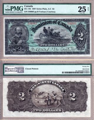 1897 $2 Dominion Of Canada Fishing Dory.  Strong Color Pmg Vf25.  Dc - 14b