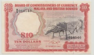 1961 Board Of Commissioners Of Currency Malaya & British Borneo $10 S/no B/5 Vf