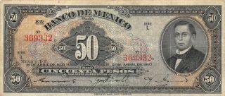 México 50 Pesos 21.  4.  1937 Series L Scarce Circulated Banknote La3