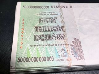 100 x 50 Trillion Zimbabwe Uncirculated 2008 series bundle AA - /100 Trillion 2