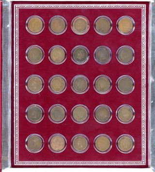 25 Indian Head Cents In Plastic Holders & Box Great Starter Set Dates Below