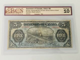 Dominion Of Canada 1912 $5 Bank Note Series B Letter A Very Good 10 Bcs B533441