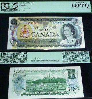 Low Serial Number 12 Bank Of Canada 1973 $1 Pcgs Currency Gem 66 Ppq