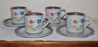 Vintage Salem Stoneware Set Of 4 Cups & Saucers,  Georgetown Floral,