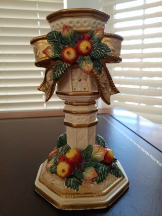 Fitz & Floyd Snowy Wood Christmas Holiday Pillar Candleholder/candle Holder