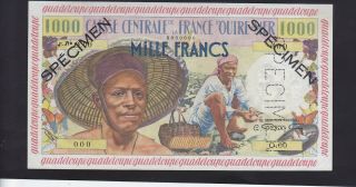 Guadeloupe Specimen 1000 Francs Nd (1960) P.  39s In Unc Cond.