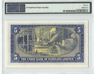 Scotland,  Union Bank 1952 P - S817a PMG Gem UNC 66 EPQ 5 Pounds 2