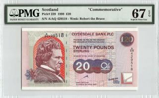 Scotland,  Clydesdale Bank 1999 P - 229 Pmg Gem Unc 67 Epq 20 Pounds