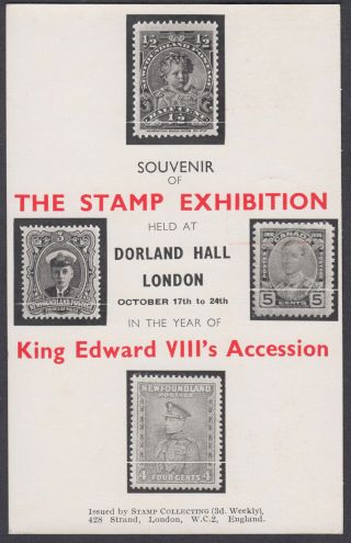 1936 The Stamp Exhibition Kgv Adveting Meter; Keviii Accession Year Souvenir Pc