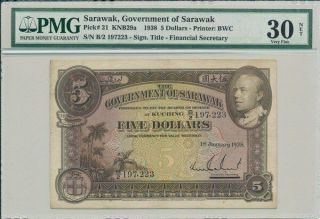 Government Of Sarawak Sarawak $5 1938 Pmg 30net