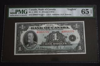 1935 Bank Of Canada $1 Bc - 1 " English " Gem Unc Pmg 65 Epq