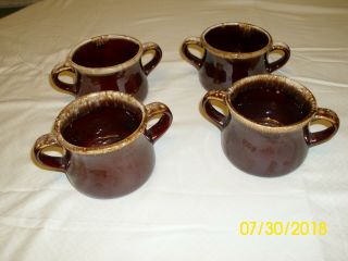 4 Vintage Mccoy Pottery Brown Drip Double Handle 12 Oz Soup Bowls.