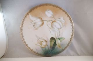 Vintage Rs Germany Hand Painted Gold Rim Decorative Plate White Tulips