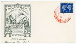 Gb 1940 Stamp Centenary 21/2d On Usa Designed Illustrated Fdc