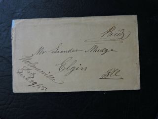 1851 Holmesville Indiana Manuscript Stampless Laporte Dpo Rf4 Elgin Il Mudge